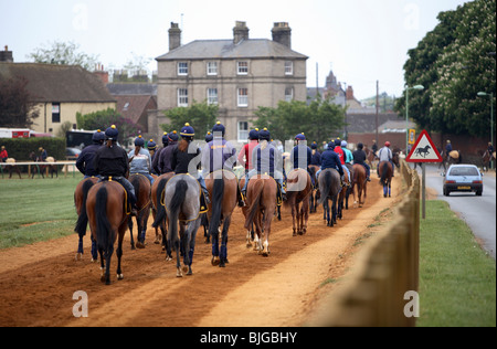 Des hommes à cheval au cours de l'entraînement du matin, Newmarket, Grande-Bretagne Banque D'Images