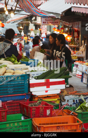 Kiosque de légumes sur Graham Street, Central, Hong Kong, Chine Banque D'Images