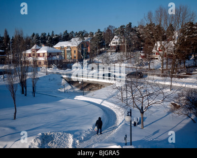 Centre ville de Lidingö en hiver, Lidingö (Suède) Banque D'Images