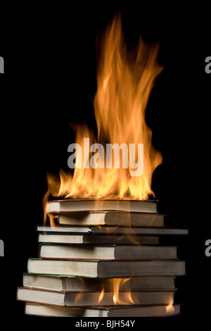 Pile de livres en feu Banque D'Images