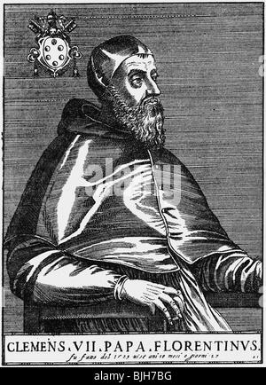 Clément VII (Giulio de Medici), 26.5.1478 - 25.9.1534, Pape 19.11.1523 - 25.9.1534, demi-longueur, coupe de bois, XVIIe siècle, ,
