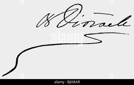 Disraeli, Benjamin, 21.12.1804 - 19.4.1881, politicien britannique (Cons.), signature, Banque D'Images
