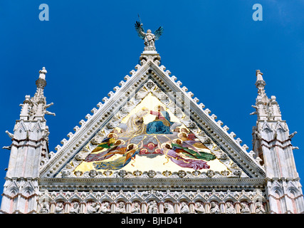 Tympan sur la façade principale de la Cathédrale de Sienne, Toscane, Italie Banque D'Images