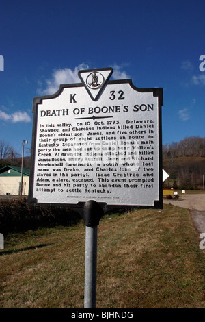 Mort de Boone's SonIn cette vallée, le 10 Oct 1773, Delaware, Shawnee, et cherokee indiens tués, le fils aîné de Daniel Boone Banque D'Images