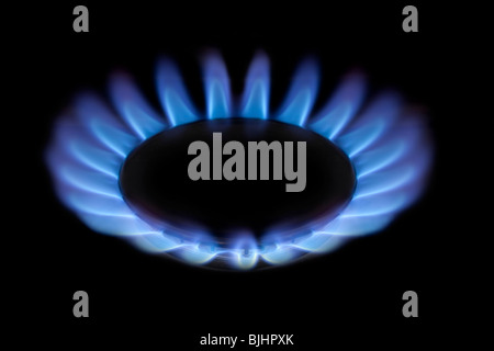 Les flammes du brûleur cuisinière Banque D'Images