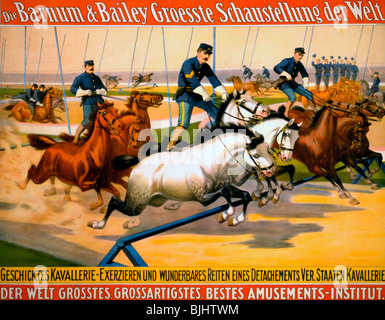 Barnum et Bailey Circus affiche allemande - les hommes en uniformes militaires l'article tout en bareback montés sur des chevaux, 1900 Banque D'Images