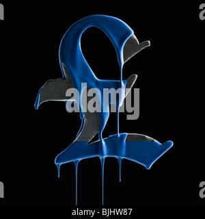 Symbole de la livre sterling couverts de peinture bleue Banque D'Images