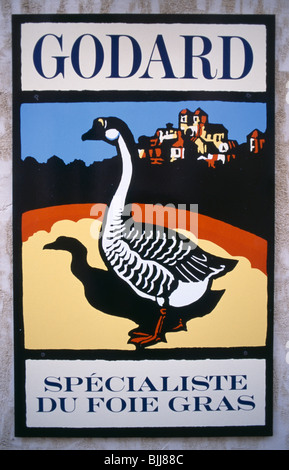 France, Aquitaine, Bergerac, émaillées de nourriture sur la publicité murale Godard spécialiste dans le Foie Gras. Banque D'Images