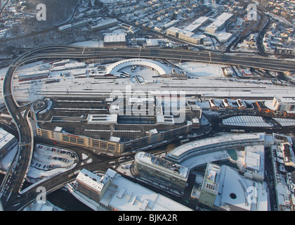 Photo aérienne, dans la neige en hiver, Sauerland, Nordrhein-Westfalen, Germany, Europe Banque D'Images