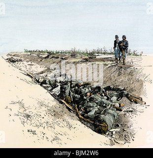 Les soldats confédérés de Hill's division morte dans le chemin creux à Antietam. À la main, gravure sur bois Banque D'Images