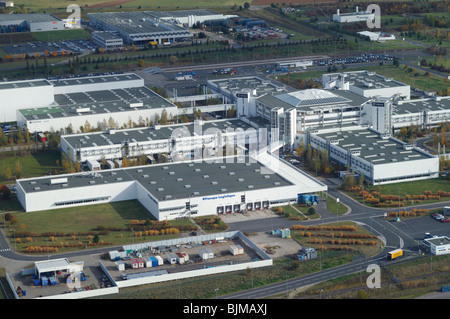 Vue aérienne de l'usine de voiture bâtiments de la célèbre petite voiture SMART (Daimler Benz de Mercedes). Hambach, Lorraine, France Banque D'Images