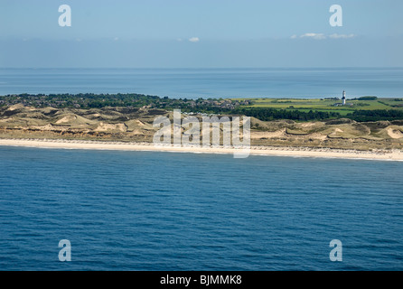 Vue aérienne, Kampen avec phare, île de Sylt, Frise du Nord, Schleswig-Holstein, Allemagne, Europe Banque D'Images