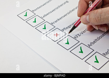 Évaluation des prestations d'assurances, assurance retraite, assurance vie, assurance maladie, assurance, location de 09/12/2012 10 Banque D'Images