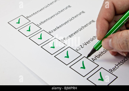 Évaluation des prestations d'assurances, assurance retraite, assurance vie, assurance maladie, assurance, location de 09/12/2012 10 Banque D'Images