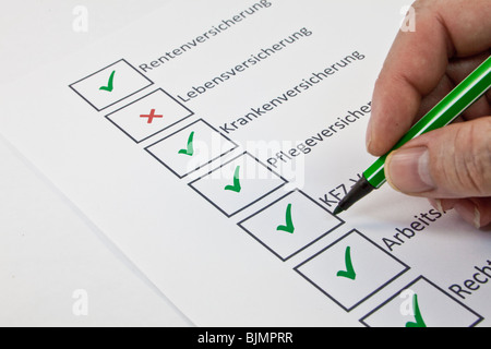 Évaluation des prestations d'assurances, assurance retraite, assurance vie, assurance maladie, assurance, location de 09/12/2012 10 Banque D'Images