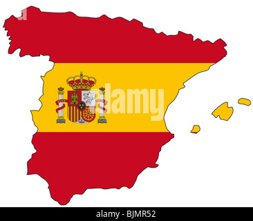 L'Espagne, flag, outline Banque D'Images
