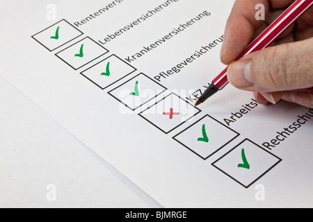 Évaluation des prestations d'assurances, assurance retraite, assurance vie, assurance maladie, assurance, location de 09/12/2012 10 Banque D'Images