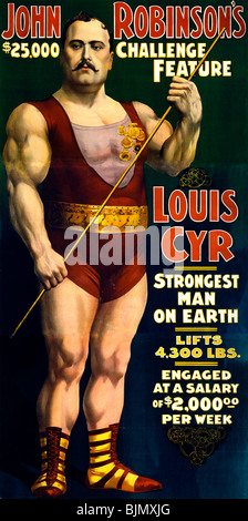 John Robinson's $25 000 fonction de défi--Louis Cyr, l'homme le plus fort sur terre, des ascenseurs 4300 lbs., 1898 Affiche de cirque Banque D'Images