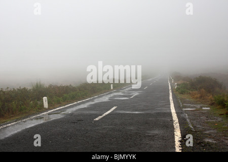 Route de montagne disparaissant dans les nuages Banque D'Images