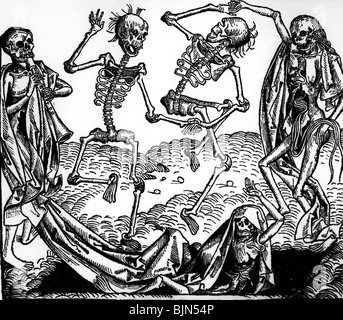 La mort, Danse Macabre, gravure sur bois par Wohlgemuth du 'Nuremberg Chronicle' par Hartmann Schedel, Nuremberg, 1493, copyright de l'artiste n'a pas à être effacée Banque D'Images