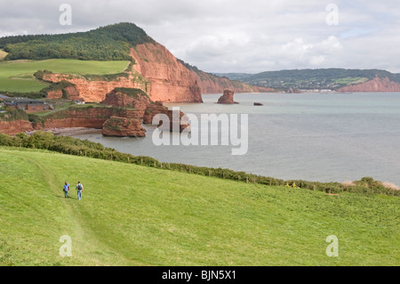 Rocky impressionnante côte au sud du Devon Ladram Bay près de Sidmouth Banque D'Images