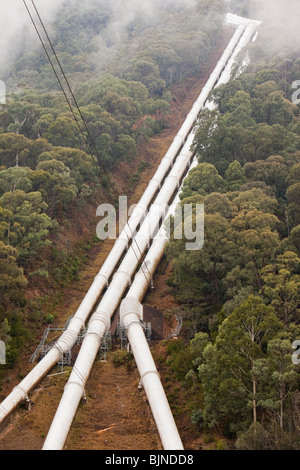 L'alimentation des tuyaux Murray 1 power station, une partie de l'hydro-électrique des Snowy Mountains scheme, New South Wales, Australie. Banque D'Images