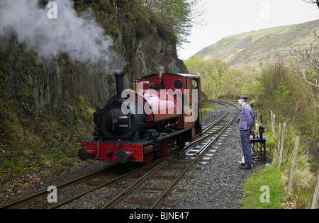 Talyllyn narrow gauge steam railway qui traverse la campagne de Twyn à Nant Gwernol Gwynedd North Wales UK Banque D'Images