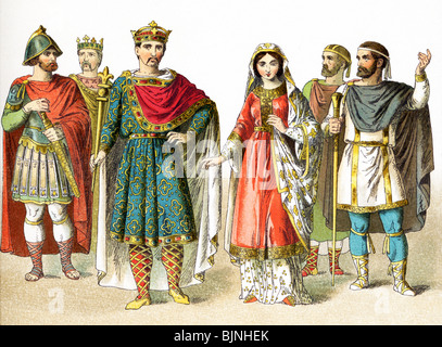 Les chiffres (Charles le Chauve et une dame de rang) sont francs dans AD 800. Franks étaient membres de la nation germanique qui ont conquis la Gaule (la France d'aujourd'hui). Banque D'Images