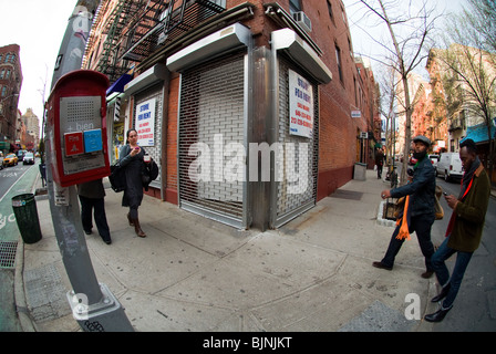 Détail sur l'espace vacant Bleecker Street dans Greenwich Village à New York Banque D'Images