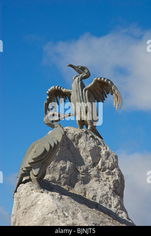 La sculpture des cormorans sur promenade, Morecambe, Lancashire, England UK Banque D'Images