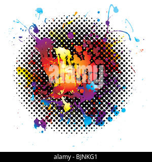 Arc-en-ciel d'encre fond grunge splat avec effet sur un fond blanc Banque D'Images