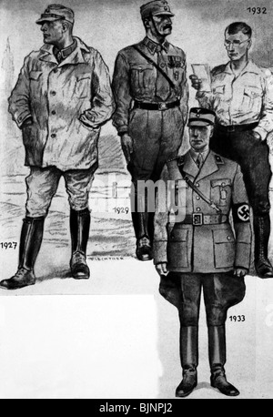 National-socialisme / nazisme, organisations, Sturmabteilung (Stormtroupes), modification de l'uniforme, 1927 - 1933, dessin, vers 1934, Allemagne, République de Weimar, uniformes, historique, historique, 1930, XXe siècle, peuple, Banque D'Images