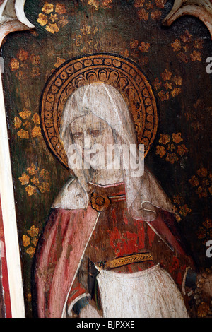 Jubé peint représentant Saint Zita ou Citha, St Michel et tous les Anges, Barton Turf, Norfolk Banque D'Images