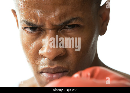 Man wearing boxing gloves Banque D'Images