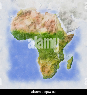 L'Afrique, carte en relief dans des couleurs de l'eau. Banque D'Images