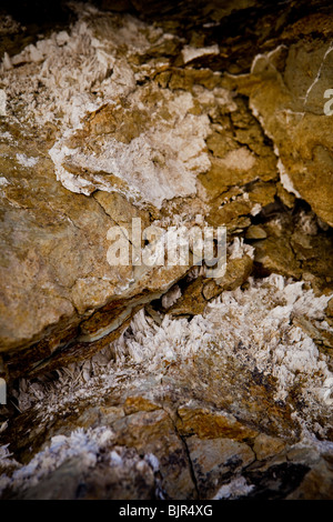 Close up de borax (rhyolite) dépôts de cristaux dans les parois du canyon de siltite de Golden Canyon dans Death Valley National Park Banque D'Images