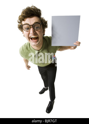 Man holding blank sign Banque D'Images