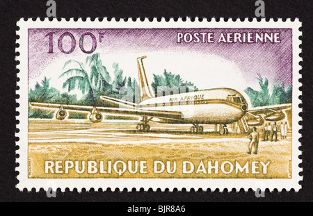 Timbre du Dahomey représentant un Boeing 707. Banque D'Images