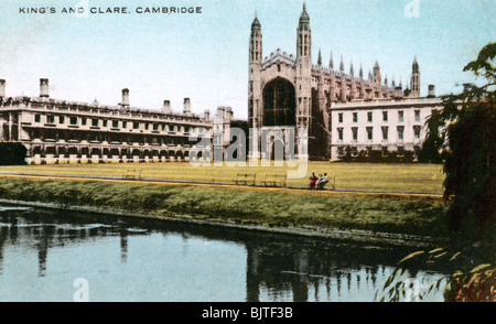 King's et Clare Collèges, Cambridge, Cambridgeshire, début du xxe siècle.Artist : Dennis E Banque D'Images