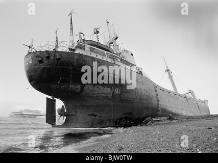 L'Athina B, un cargo grec qui était fondée sur la plage de Brighton en 1980 après une collision avec le Palace Pier dans l'obscurité. Banque D'Images