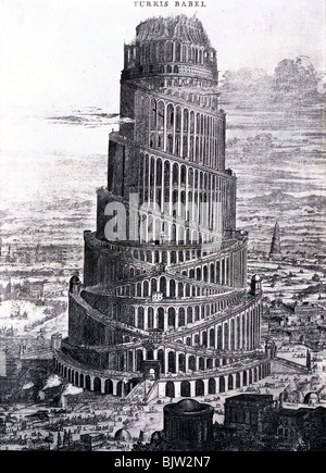 Ancien monde, Babylone, Tour de Babel, gravure en cuivre, vers XVIIe / XVIIIe siècle, historique, historique, tours, bâtiment, bâtiments, architecture, monde ancien, peuple, Banque D'Images