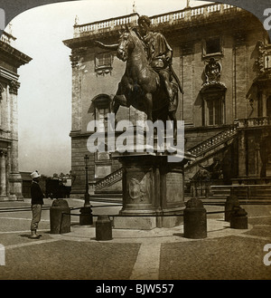 Statue de l'empereur Marc Aurèle, Rome, Italie.Artist : Underwood & Underwood Banque D'Images