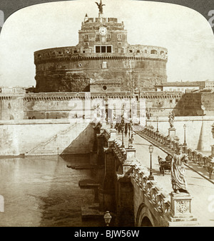 Pont et Château de St Ange, Rome, Italie.Artist : Underwood & Underwood Banque D'Images