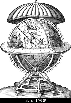 Astronomie, instruments, globe céleste, illustration, après 'Astronomie instauratae mechania' de Tycho Brahe, 1602,