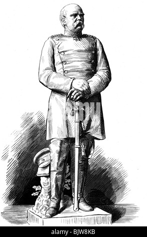Bismarck, Otto von, 1.4.1815 - 30.7.1898, politicien allemand, chancelier de l'Empire allemand 1871 - 1890, pleine longueur, gravure en bois, après statue de Wagner, Bad Kissingen, 1877, Banque D'Images