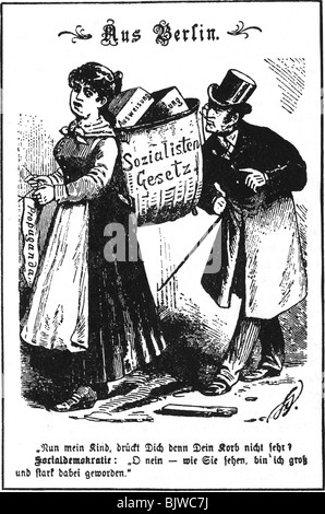 Géographie / voyages, Allemagne, politique, droit anti-socialiste, caricature, démocratie sociale, avec "renouveau" dans le panier "droit anit-socialiste", dessin, 1878, Banque D'Images