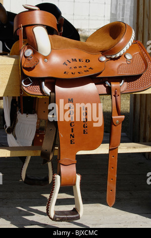 Cette close up image of a Western saddle en cuir Banque D'Images