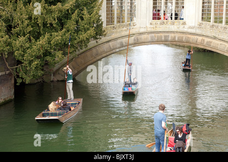 Punting sur la River Cam au pont des Soupirs, St Johns College Cambridge University Royaume-Uni Banque D'Images