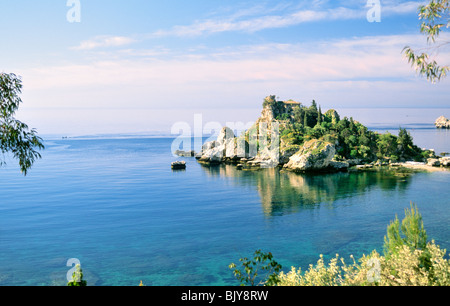 Sicile, Italie. Maison sur la petite île d'Isola Bella près de Taormina