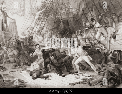 Nelson à bord du San Josef à la bataille du Cap St Vincent, le Portugal Février 1797. Banque D'Images